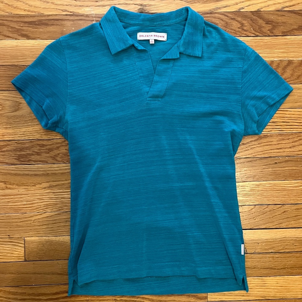 Orlebar Brown Men's Turquoise Pique Johnny Collar Polo Size Small
